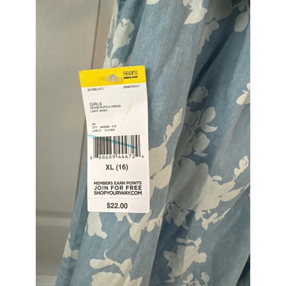 Girls‎ Blue Floral Chambray Ruffle Dress Cold Shoulder Summer Sundress Kids